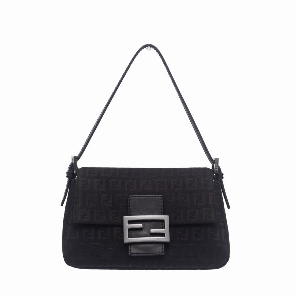FENDI Vintage Mini Mamma Baguette Black Zucca FF Canvas Shoulder Bag RARE Y2K